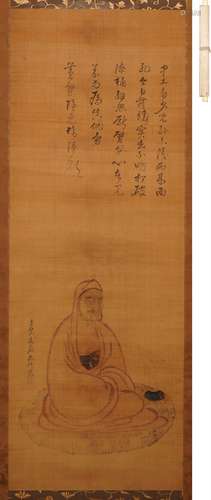 隱元 高元羅漢図 設色絹本