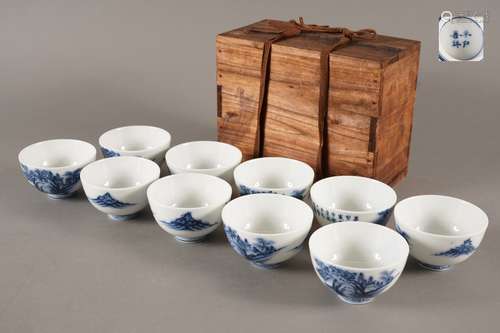 平戶嘉祥染付詩人山水畫茶碗10點