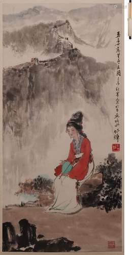 白伯驊 孟薑女図 設色紙本