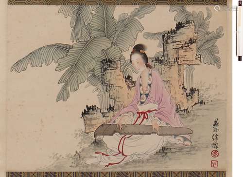 徐操 仕女図 設色紙本
