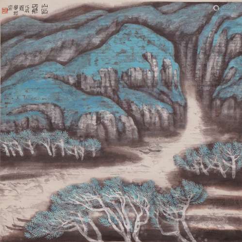 江寳林 山水図 設色紙本