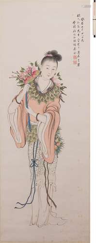 顧伯和 美人図 設色紙本