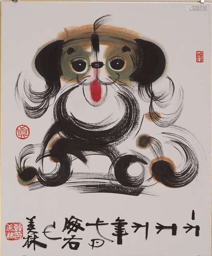 韓美林 狗 設色紙本