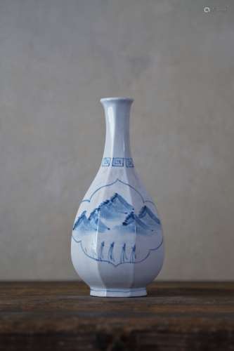 18世纪 古朝鲜白瓷山水多面瓶