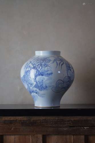 19世纪 古朝鲜白磁染付罐