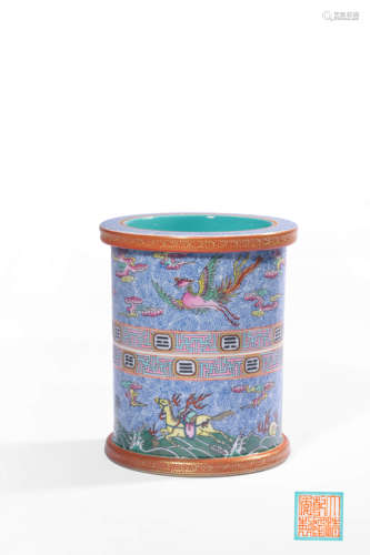 A YANGCAI ‘PHOENIX’BRUSHPOT,MAKE AND PERIOD OF QIANLONG