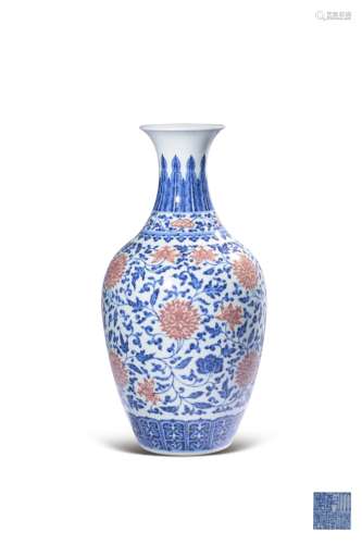 A COPPER-RED AND UNDERGLAZED-BLUE VASE,MARK AND PERIOD OF QI...