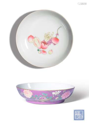 AN AUBERGINGE-GLAZED YANGCAI‘FLOWER’DISH,MARK AND PERIOD OF ...