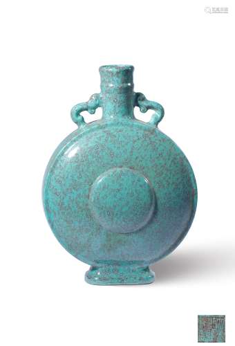 A ROBIN'S-EGG BLUE-GLAZED MOONFLASK,MARK AND PERIOD OF QIANL...