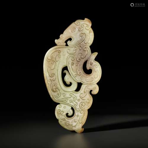 AN ARCHAISTIC YELLOW JADE ‘DRAGON AND PHEONIX’ PENDANT, SONG...