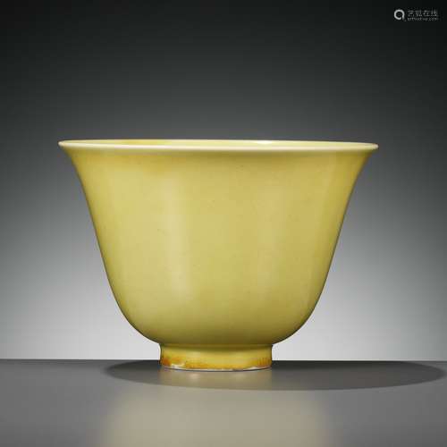 A YELLOW-GLAZED BELL-SHAPED BOWL, JIAJING SIX CHARACTER MARK...