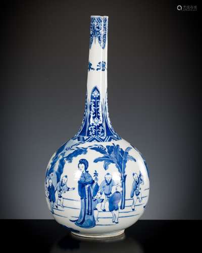 A LARGE BLUE AND WHITE ‘PLAYING DISCIPLES’ BOTTLE VASE, CHIN...