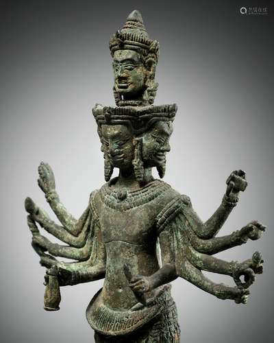 A BRONZE FIGURE OF SADASHIVA, KOH KER STYLE, KHMER EMPIRE, L...