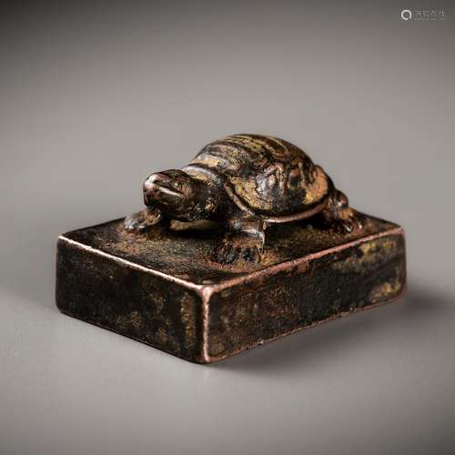 A SMALL BRONZE TORTOISE SEAL, MING DYNASTY OR EARLIER