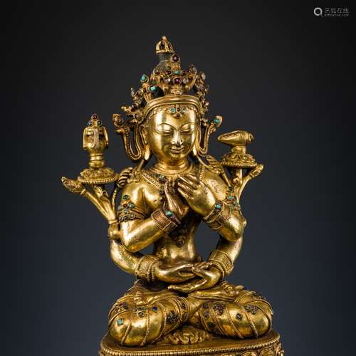 A GILT BRONZE FIGURE OF PRAJNAPARAMITA, TIBET, LATE 19TH TO ...