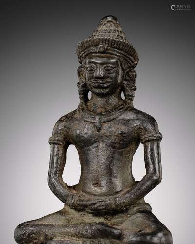 A BRONZE FIGURE OF BUDDHA, ANGKOR PERIOD, KHMER EMPIRE, 12TH...