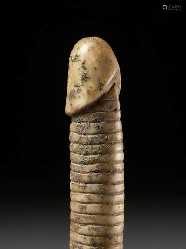 A RARE WHITE MARBLE CARVING OF A PHALLUS, WESTERN HAN DYNAST...