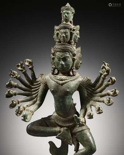 A BRONZE FIGURE OF A DANCING HEVAJRA, BAYON STYLE, ANGKOR PE...