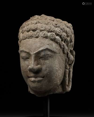 A SANDSTONE HEAD OF BUDDHA SHAKYAMUNI, MON-DVARAVATI PERIOD