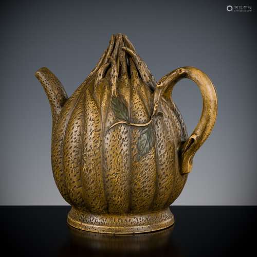 A YIXING ‘BUDDHA HAND’ CADOGAN TEAPOT, CHINA, DATED 1929