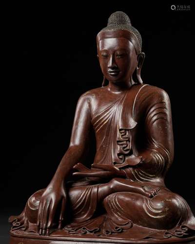 A LARGE BRONZE STATUE OF BUDDHA SHAKYAMUNI, EARLY MANDALAY P...