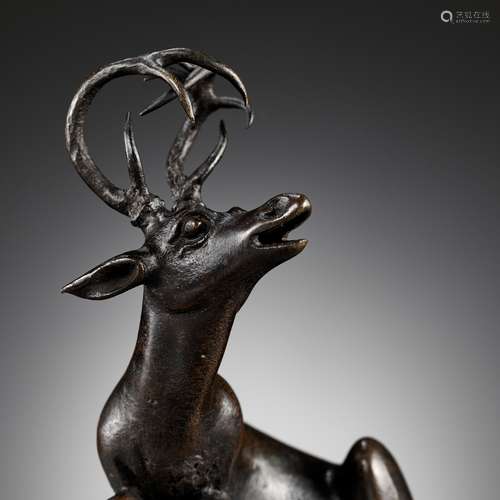 A BRONZE ‘DEER’ WATERDROPPER, LATE MING TO EARLY QING DYNAST...