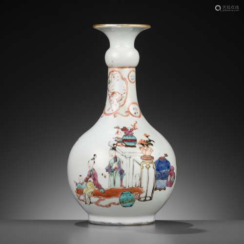 A GILT FAMILLE ROSE ‘COURT LADIES AND BOYS’ VASE, YONGZHENG ...