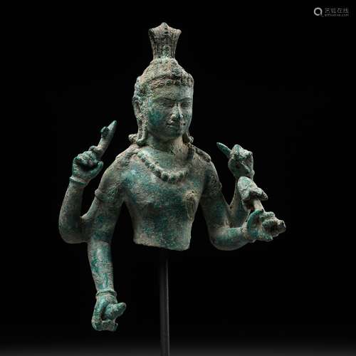 A KHMER BRONZE BUST OF LOKESHVARA, BAYON STYLE, ANGKOR PERIO...