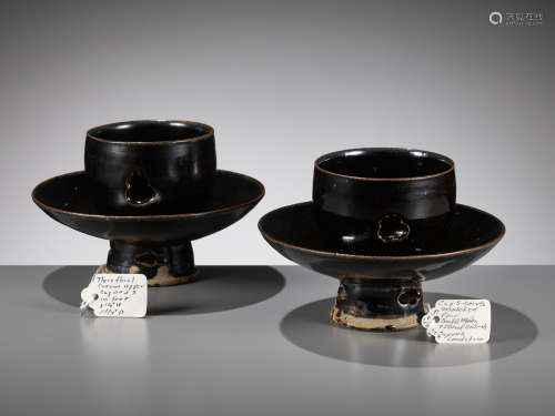 A PAIR OF BLACK-GLAZED CUP STANDS, YAOZHOU, NORTHERN SONG DY...