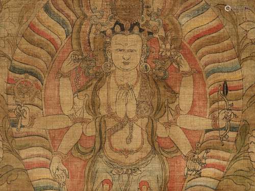 A THANGKA OF EKADASHAMUKHA AVALOKITESHVARA, EASTERN TIBET OR...