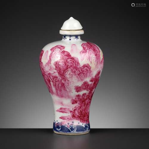 A PUCE-ENAMELED ‘LANDSCAPE’ SNUFF BOTTLE, REPUBLIC PERIOD