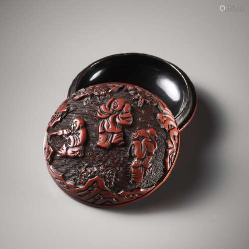 A CINNABAR LACQUER ‘PLAYING BOYS’ SEAL PASTE BOX AND COVER, ...
