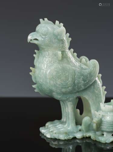 AN ARCHAISTIC JADEITE ‘MYTHICAL BIRD’ GROUP OF TWO VESSELS A...
