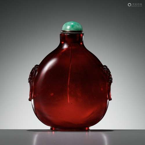 A RUBY-RED GLASS SNUFF BOTTLE, QIANLONG MARK AND PERIOD