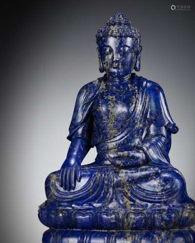 A LAPIS LAZULI SEATED FIGURE OF BUDDHA, CHINA, 18TH – 19TH C...