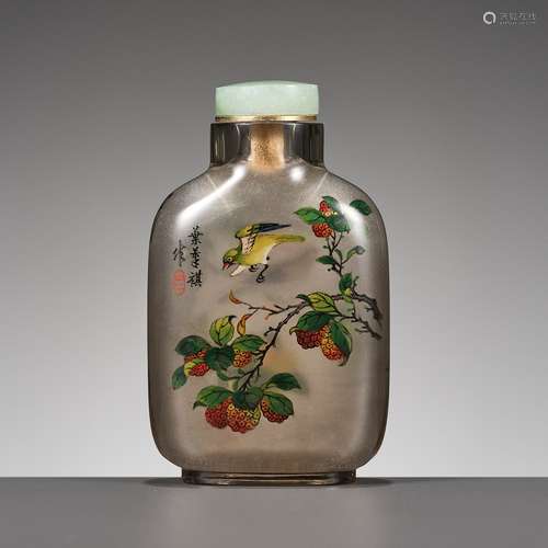 AN INSIDE-PAINTED SMOKEY CRYSTAL SNUFF BOTTLE BY YE BENGQI, ...