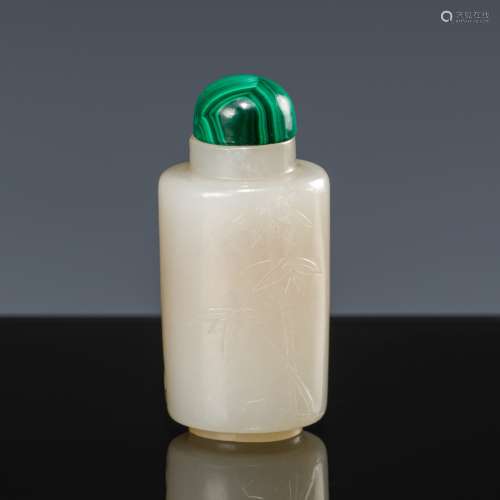 A PALE CELADON JADE ‘BAMBOO’ SNUFF BOTTLE, 18TH-19TH CENTURY