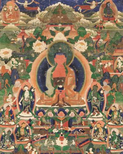A THANGKA OF BUDDHA AMITABHA IN SUKHAVATI, TIBET, 18TH CENTU...