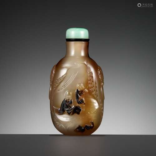 A CAMEO AGATE ‘NOBLE PROFESSIONS’ SNUFF BOTTLE, ZHITING SCHO...