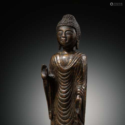 A GILT-BRONZE STANDING FIGURE OF BUDDHA, UNIFIED SILLA DYNAS...