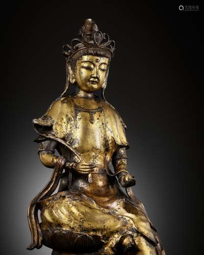 A MAGNIFICENT GILT-COPPER ALLOY FIGURE OF MUNSU (MANJUSRI), ...