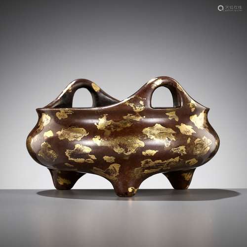 A GOLD-SPLASHED BRONZE BOMBÉ CENSER, YUTANG QINGWAN MARK, CH...