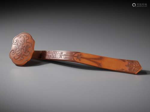 AN EXTREMELY RARE AND FINE BAMBOO-VENEER RUYI SCEPTRE, QIANL...