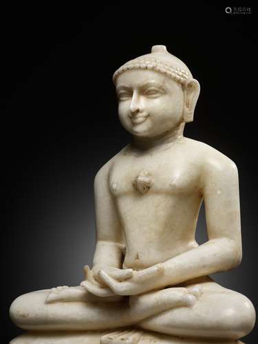 A JAIN WHITE MARBLE FIGURE OF A TIRTHANKARA, WESTERN INDIA, ...