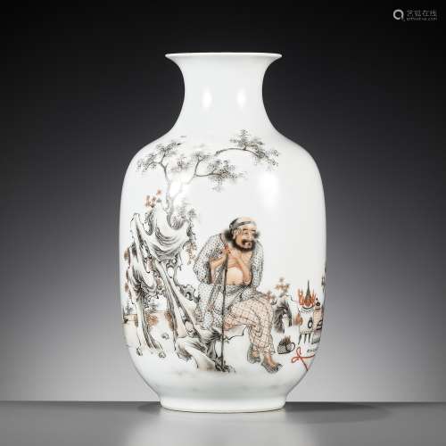 A GRISAILLE AND IRON-RED-DECORATED ‘LI TIEGUAI’ VASE, HONGXI...
