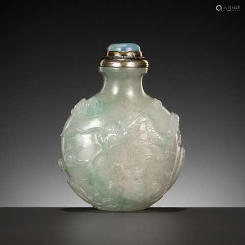 A JADEITE SNUFF BOTTLE DEPICTING A CARP TRANSFORMING INTO A ...