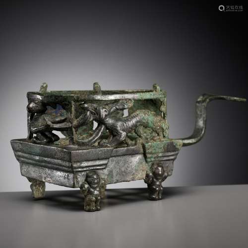 A ‘FOUR AUSPICIOUS BEASTS’ (SI XIANG) BRONZE BRAZIER, HAN DY...