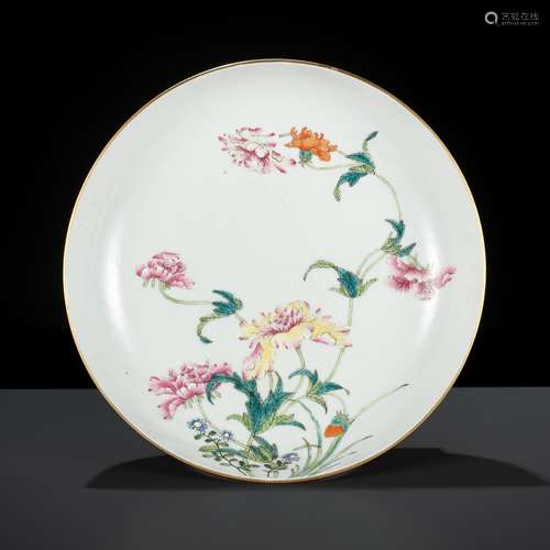 A CORAL-ENAMELED FAMILLE ROSE ‘POPPY’ DISH, JIUWAN SHANFANG ...