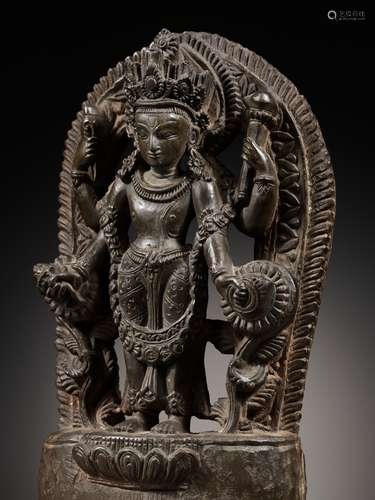 A LIMESTONE STELE OF VISHNU, LATE MALLA, THREE KINGDOMS PERI...