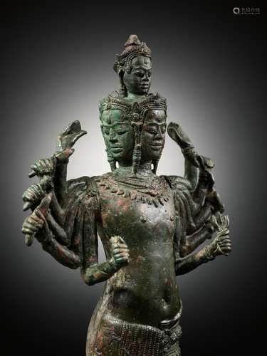 A LARGE AND IMPORTANT BRONZE FIGURE OF SADASHIVA, ANGKOR PER...